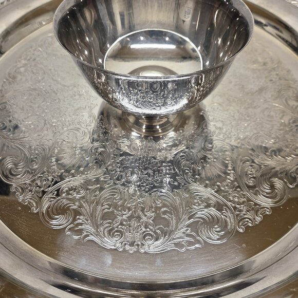 Wm Rogers Ornate Silverplate Chip Dip Serving Tray Bowl 15" Large Vintage - Picture 3 of 10